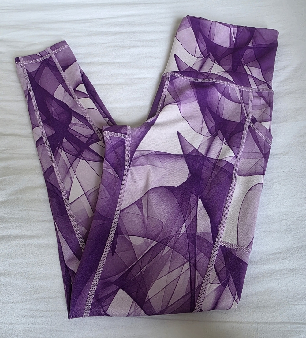 Ideology Purple And White Patterned Athletic Yoga Leggings Size XS